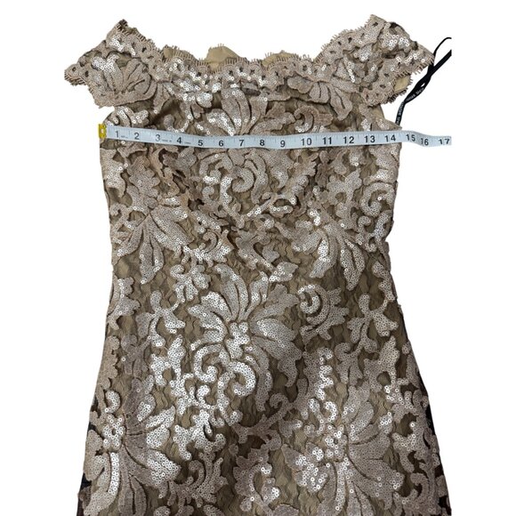 Tadashi Shoji Womens Gown Rose Gold Lace Floral Dress Full-Length Formal Size 0 - Picture 5 of 10